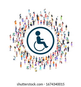 Disabled people around the symbol