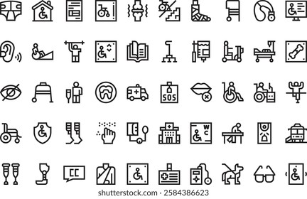 Disabled people assistance icons High-Quality Vector Icons Collection with Editable Stroke. Ideal for Professional and Creative Projects.