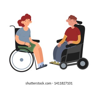 Disabled people. Boy and girl in wheelchairs.