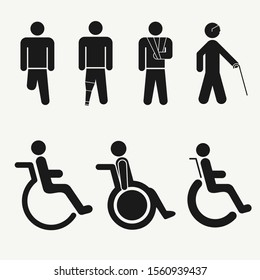 Disabled people care icons set vector illustration