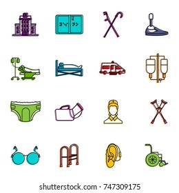 Disabled people care set in thin line style for any design