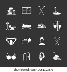 Disabled people care set vector white isolated on grey background 