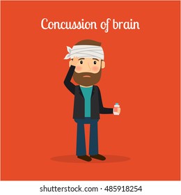 Disabled People In Cartoon, Concussion Of Brain. Vector Illustration