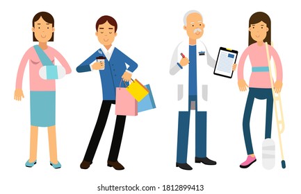 Disabled People Characters and Assistance Vector Illustration Set