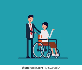 Disabled people having a good time with friend. Vector illustration, Handicapped concept, Disabled Enjoying, Flat cartoon character design.