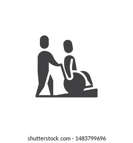 Disabled people help vector icon. filled flat sign for mobile concept and web design. A man pushing a wheelchair with a patient glyph icon. Symbol, logo illustration. Vector graphics