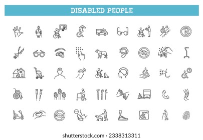 Disabled people Icons bundle. Linear dot style Icons. Vector illustration