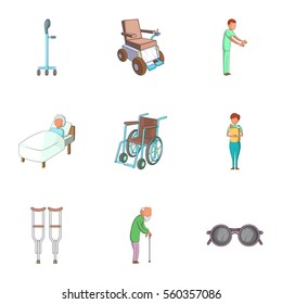 Disabled people icons set. Cartoon illustration of 9 disabled people vector icons for web