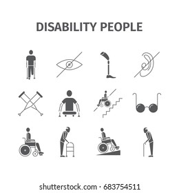 Disabled People icons set isolated.