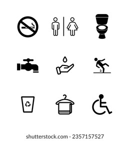 Disabled people icons set. Toilet, washbasin, toilet sign. Vector illustration