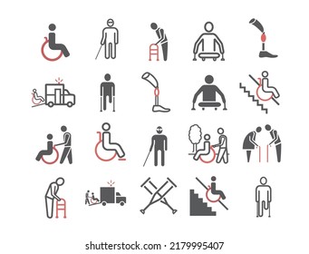 Icons für Behinderte festgelegt. Vektorzeichen für Web-Grafiken.