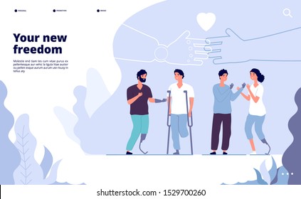 Disabled people landing. International day of persons with disabilities. prosthesis gives your new opportunity vector design