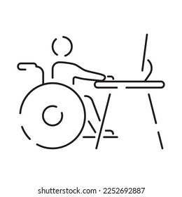 Disabled people line icon, outline vector symbol, linear style pictogram. Signs, logo illustration. wheelchair, older, handicapped, deaf and Social issue. work and study