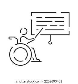 Disabled people line icon, outline vector symbol, linear style pictogram. Signs, logo illustration. wheelchair, older, handicapped, deaf and Social issue. study and education