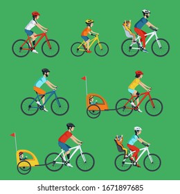 
Disabled people with prosthetic arms and legs ride a bicycle. Children and adults with limb injuries. Healthy lifestyle using modern prostheses. Life after amputation. Characters vector illustration