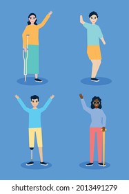 personas discapacitadas con fondo azul