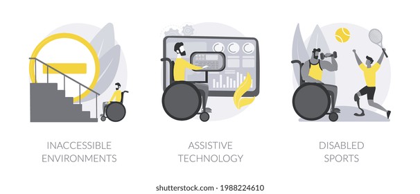 Disabled people in social environment abstract concept vector illustrations.