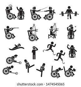 Disabled people sports icon set. Vector.