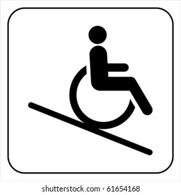 Disabled People Wheelchair Ramp Icon Sign, Isolated On White, Vector
