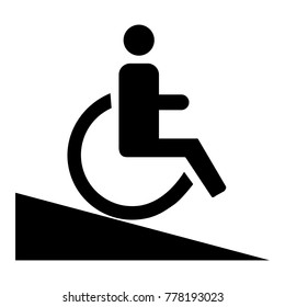 Disabled People Wheelchair Ramp Icon Sign, Isolated On White, Vector