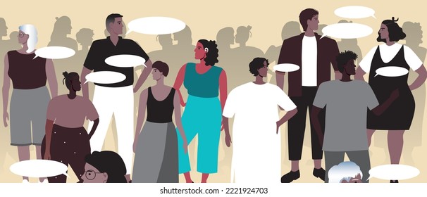 disabled person against group of people or crowd, flat vector stock illusion with problem of social isolation