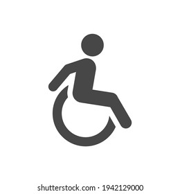Disabled person black vector icon. Man in wheelchair sign.