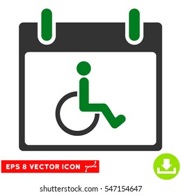 Disabled Person Calendar Day icon. Vector EPS illustration style is flat iconic bicolor symbol, green and gray colors.