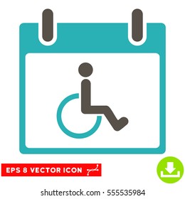 Disabled Person Calendar Day icon. Vector EPS illustration style is flat iconic bicolor symbol, grey and cyan colors.