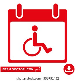 Disabled Person Calendar Day icon. Vector EPS illustration style is flat iconic symbol, red color.