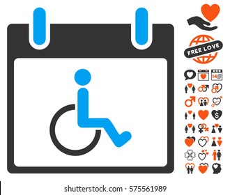 Disabled Person Calendar Day pictograph with bonus marriage design elements. Vector illustration style is flat iconic elements for web design, app user interfaces.