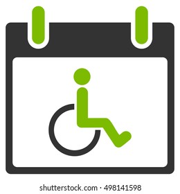 Disabled Person Calendar Day vector icon. Style is flat graphic bicolor symbol, eco green and gray colors, white background.