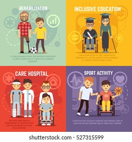 Disabled person care vector flat concepts set.