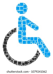 Disabled Person composition icon of square figures and spheric dots in various sizes. Vector items are organized into disabled person illustration design concept.