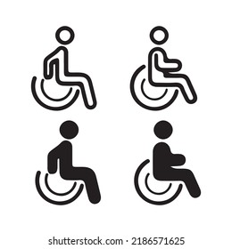 conjunto de iconos de concepto de persona deshabilitada, icono vector de contorno de silla de ruedas de accesibilidad. Símbolo, ilustración del logotipo. gráficos vectoriales.