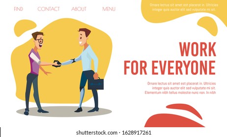 Disabled Person Employment, Hr Agency, Job Searching Online Service Trendy Flat Vector Web Banner, Landing Page Template. Businessman, Company Leader Handshaking with Disabled Employee Illustration