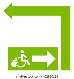 Disabled Person Fire Exit Turn Left vector illustration. Style is eco green flat symbols on a white background.