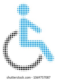 Disabled Person halftone vector icon. Illustration style is dotted iconic Disabled Person icon symbol on a white background. Halftone texture is round elements.