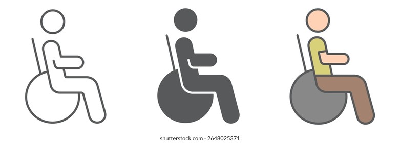 Disabled person icon collection, disability and pensioner, wheelchair person sign vector set graphics, editable stroke linear icon, eps 10