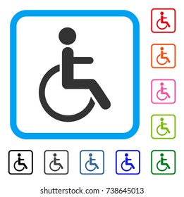 Disabled Person icon. Flat gray iconic symbol in a light blue rounded frame. Black, gray, green, blue, red, orange color variants of Disabled Person vector. Designed for web and app user interface.