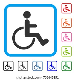 Disabled Person icon. Flat gray iconic symbol inside a light blue rounded square. Black, gray, green, blue, red, orange color additional versions of Disabled Person vector.