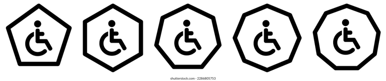Disabled person icon in polygons with different number of edges. Handicapped sign
