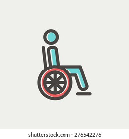 Disabled person icon thin line for web and mobile, modern minimalistic flat design. Vector icon with dark grey outline and offset colour on light grey background.