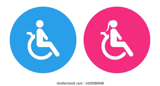 Disabled person icons. Man and woman in wheelchair. Vector.