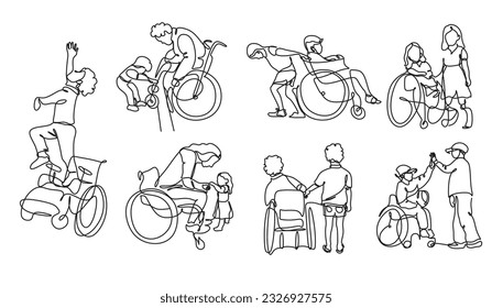 Disabled person line vector. Help, support and friendship with people especially. A person in a wheelchair