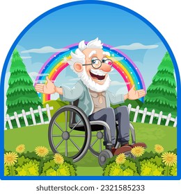 Disabled person on a wheelchair at the park illustration