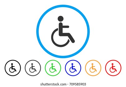 Disabled Person rounded icon. Vector illustration style is a gray flat iconic disabled person symbol inside a circle. Additional color variants are black, gray, green, blue, red, orange.