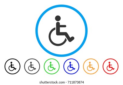 Disabled Person rounded icon. Vector illustration style is a gray flat iconic disabled person symbol inside a circle. Additional color versions are black, gray, green, blue, red, orange.