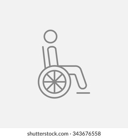 Disabled Person Sitting In The Wheelchair Line Icon For Web, Mobile And Infographics. Vector Dark Grey Icon Isolated On Light Grey Background.