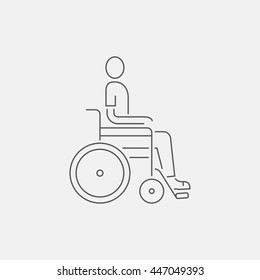 Disabled person sitting in the wheelchair. Line icon