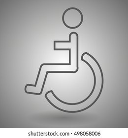 Disabled person sitting in the wheelchair line icon for web, mobile and infographics. Vector dark grey icon isolated on light grey background